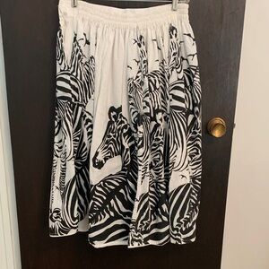 Black & White Zebra Print A-Line Midi Skirt